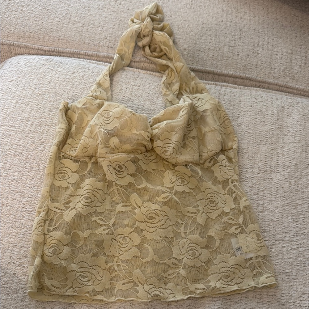 Lace Halter Top in butter yellow